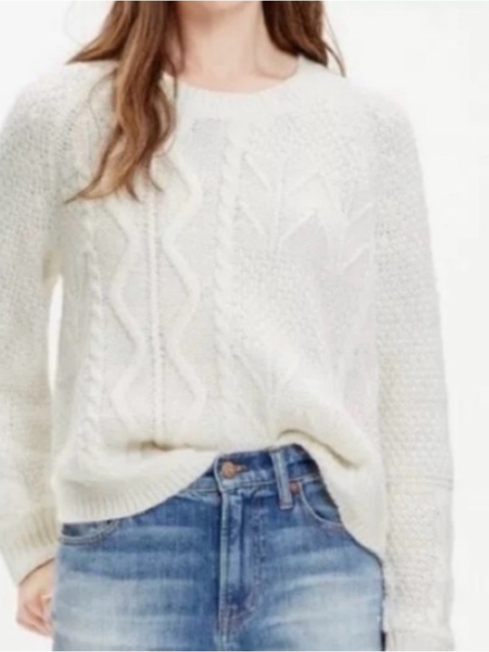 Madewell Cream Cable-Knit Crewneck Sweater